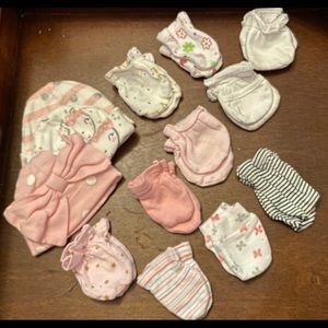 Baby girl mittens and hat bundle